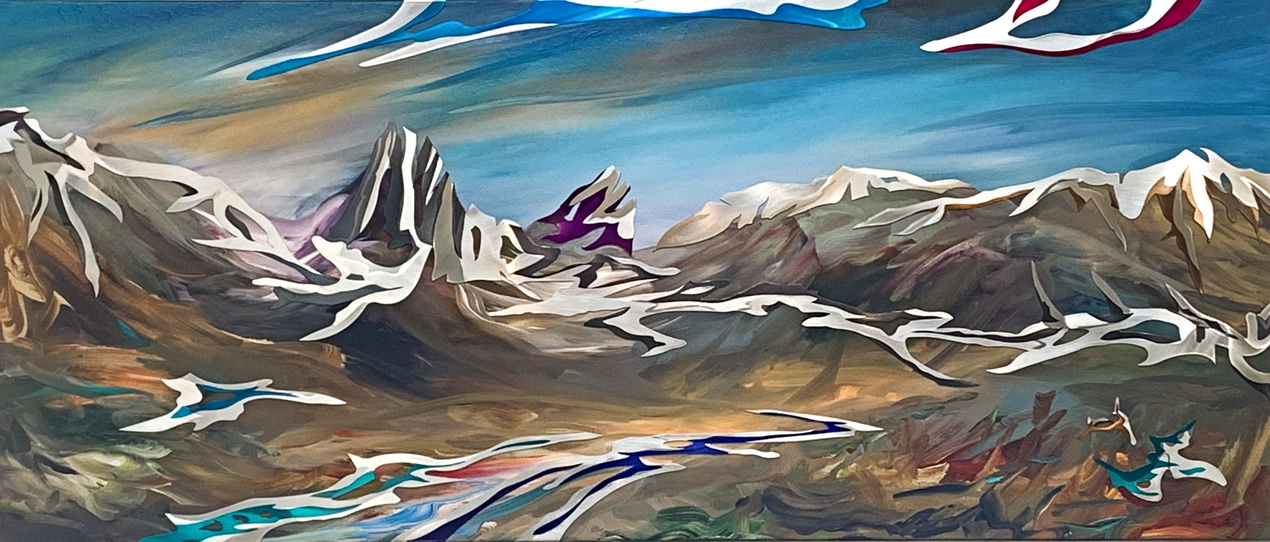 Looking Back, mixed media landscape painting by Joel Masewich | Effusion Art Gallery + Cast Glass Studio, Invermere BC