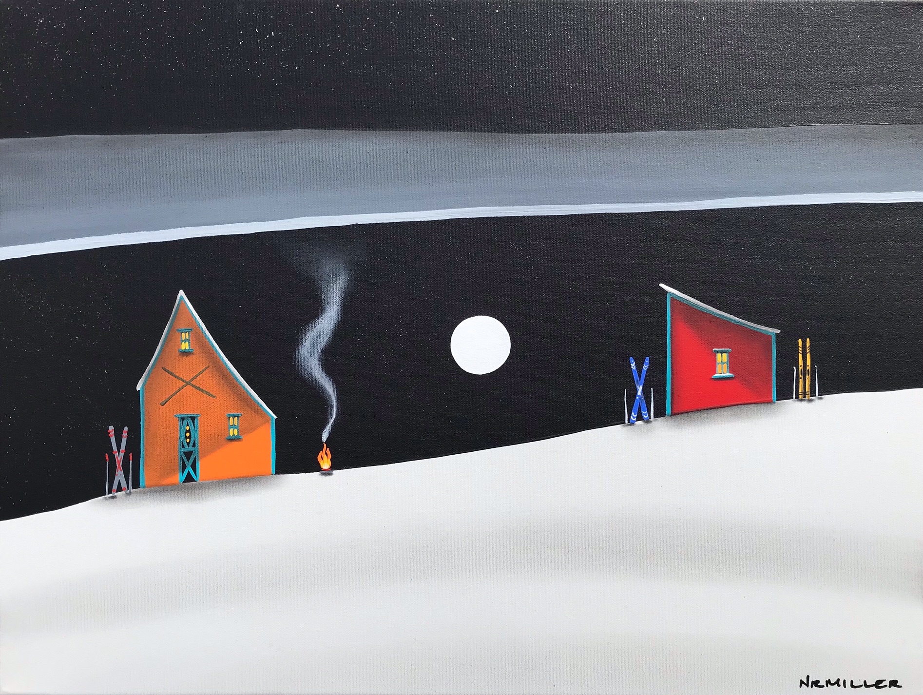 One Last Fondue, mixed media landscape painting by Natasha Miller | Effusion Art Gallery + Cast Glass Studio, Invermere BC