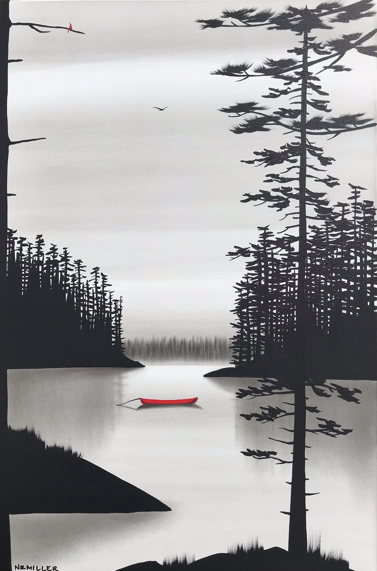 Watching the Water Go By, mixed media landscape painting by Natasha Miller | Effusion Art Gallery + Cast Glass Studio, Invermere BC