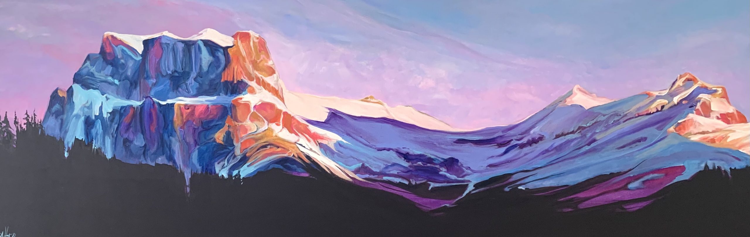 Castle Mountain Lit, landscape painting by Heather Pant | Effusion Art Gallery + Cast Glass Studio, Invermere BC