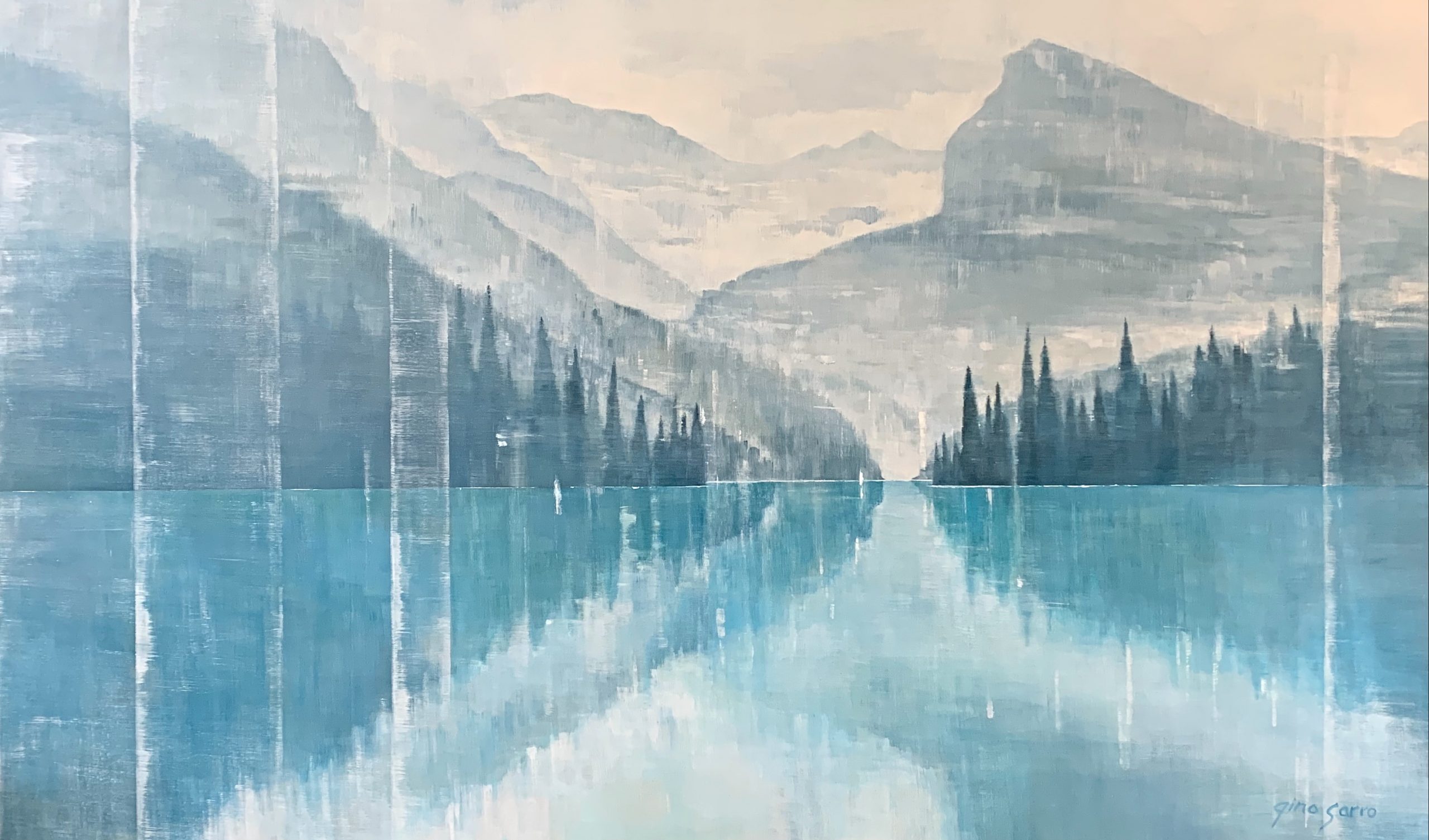 Quiet Reflection, acrylic landscape painting by Gina Sarro | Effusion Art Gallery + Cast Glass Studio, Invermere BC