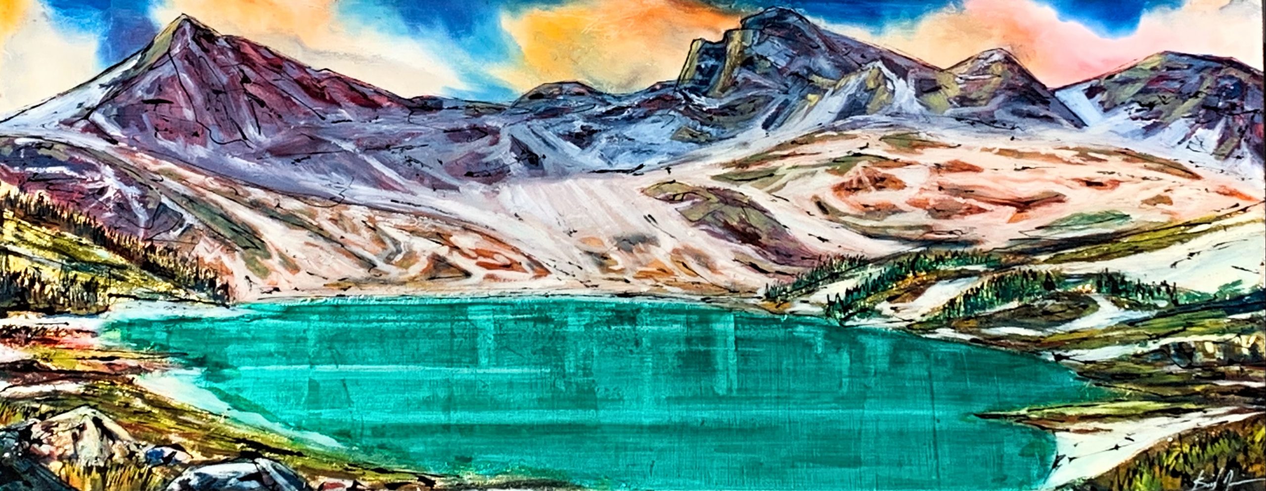 A Hike Up, mixed media landscape painting by David Zimmerman | Effusion Art Gallery + Cast Glass Studio, Invermere BC