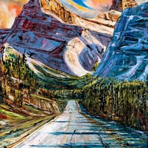 Journey to Gold, mixed media landscape painting by David Zimmerman | Effusion Art Gallery + Cast Glass Studio, Invermere BC