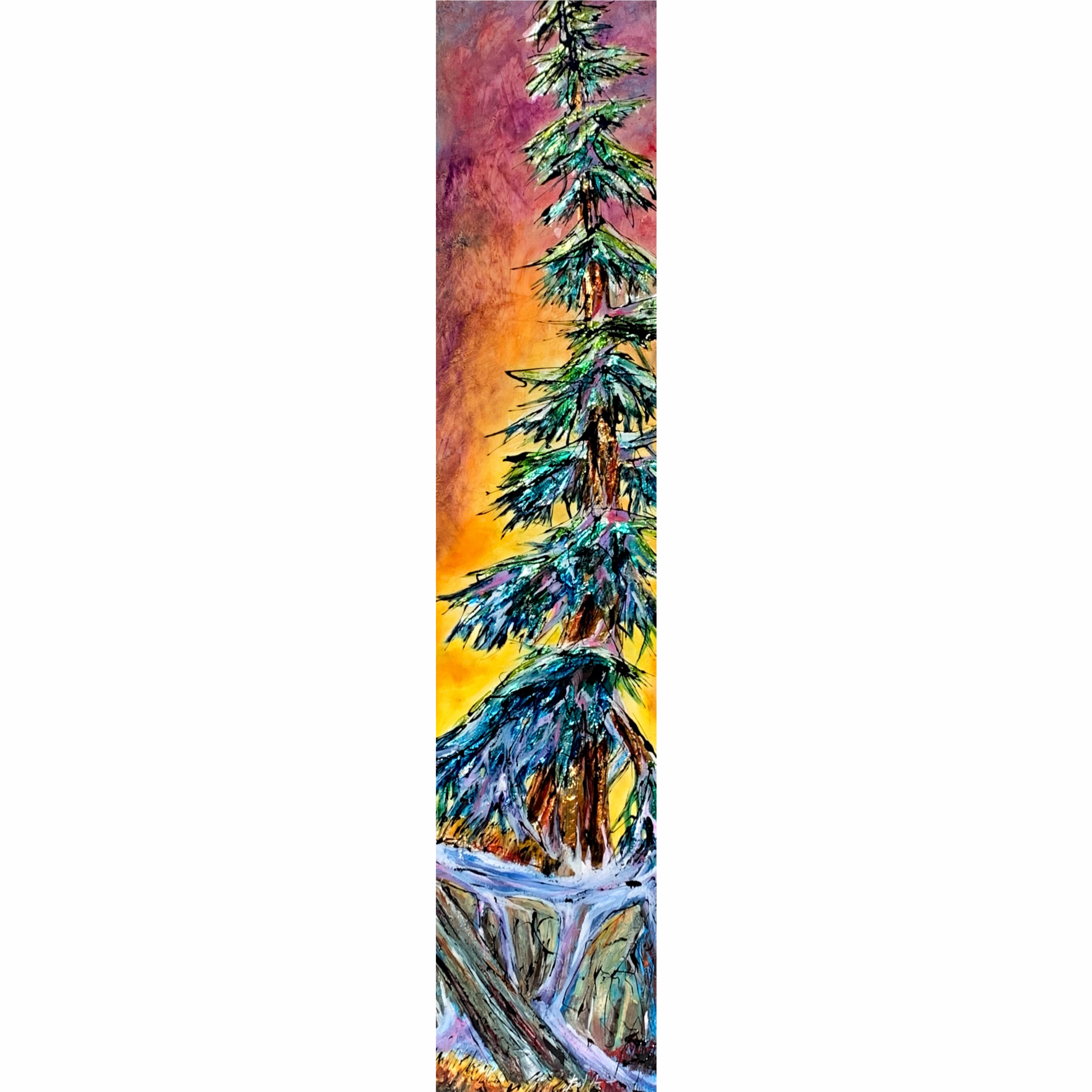 Raises Questions, mixed media tree painting by David Zimmerman | Effusion Art Gallery + Cast Glass Studio, Invermere BC
