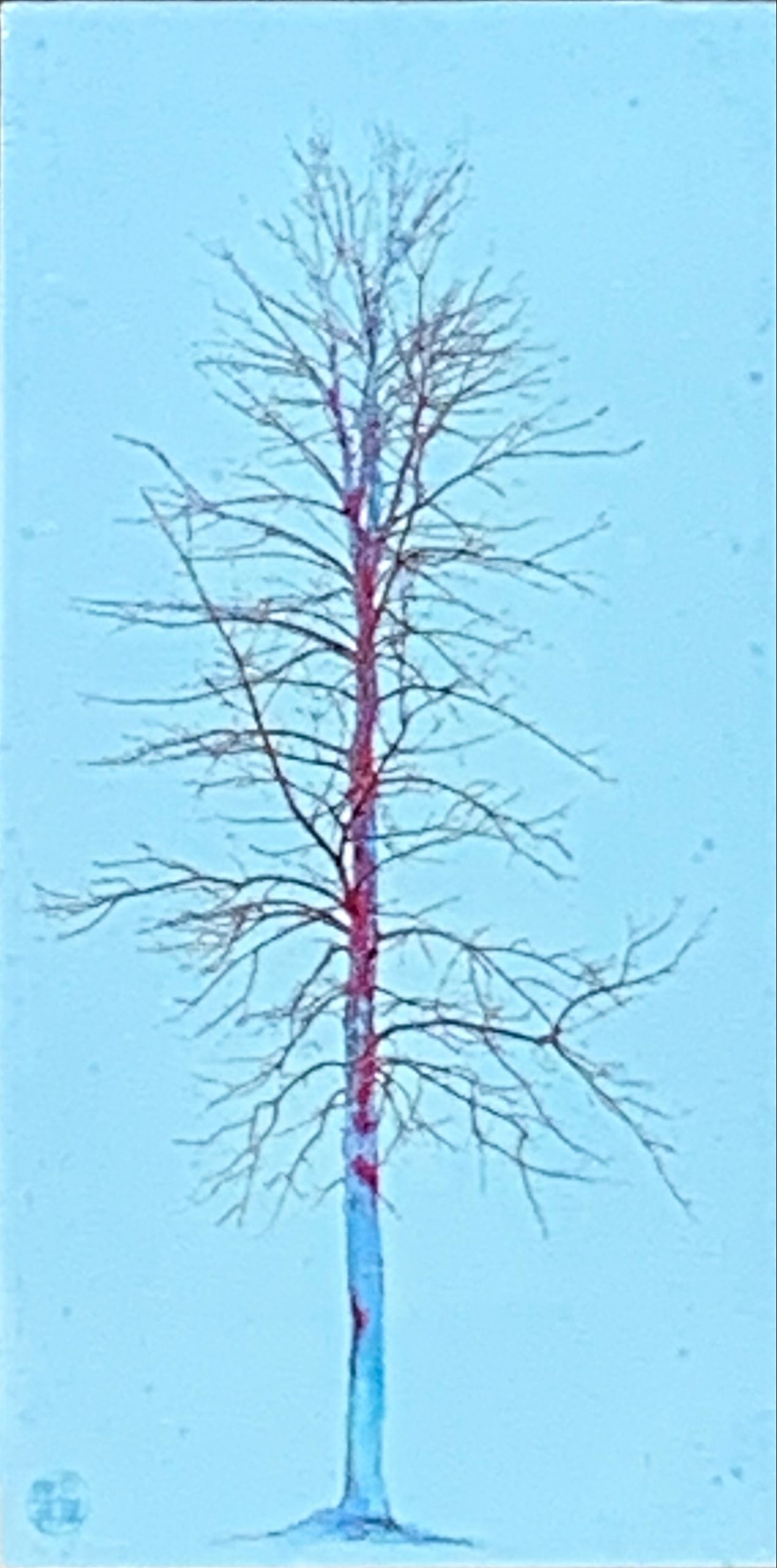 Solitaire Blue, mixed media tree painting by Lori Bagneres | Effusion Art Gallery + Cast Glass Studio, Invermere BC