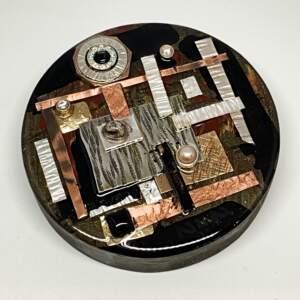 Building Blocks, mixed media painting by Karyn Chopik | Effusion Art Gallery + Cast Glass Studio, Invermere BC