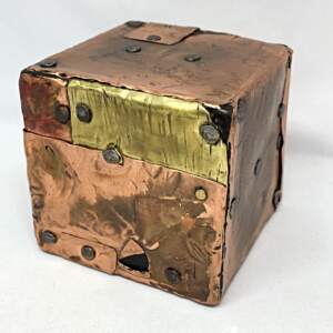 Cobbler's Meditation Cube, mixed media by Karyn Chopik | Effusion Art Gallery + Cast Glass Studio, Invermere BC