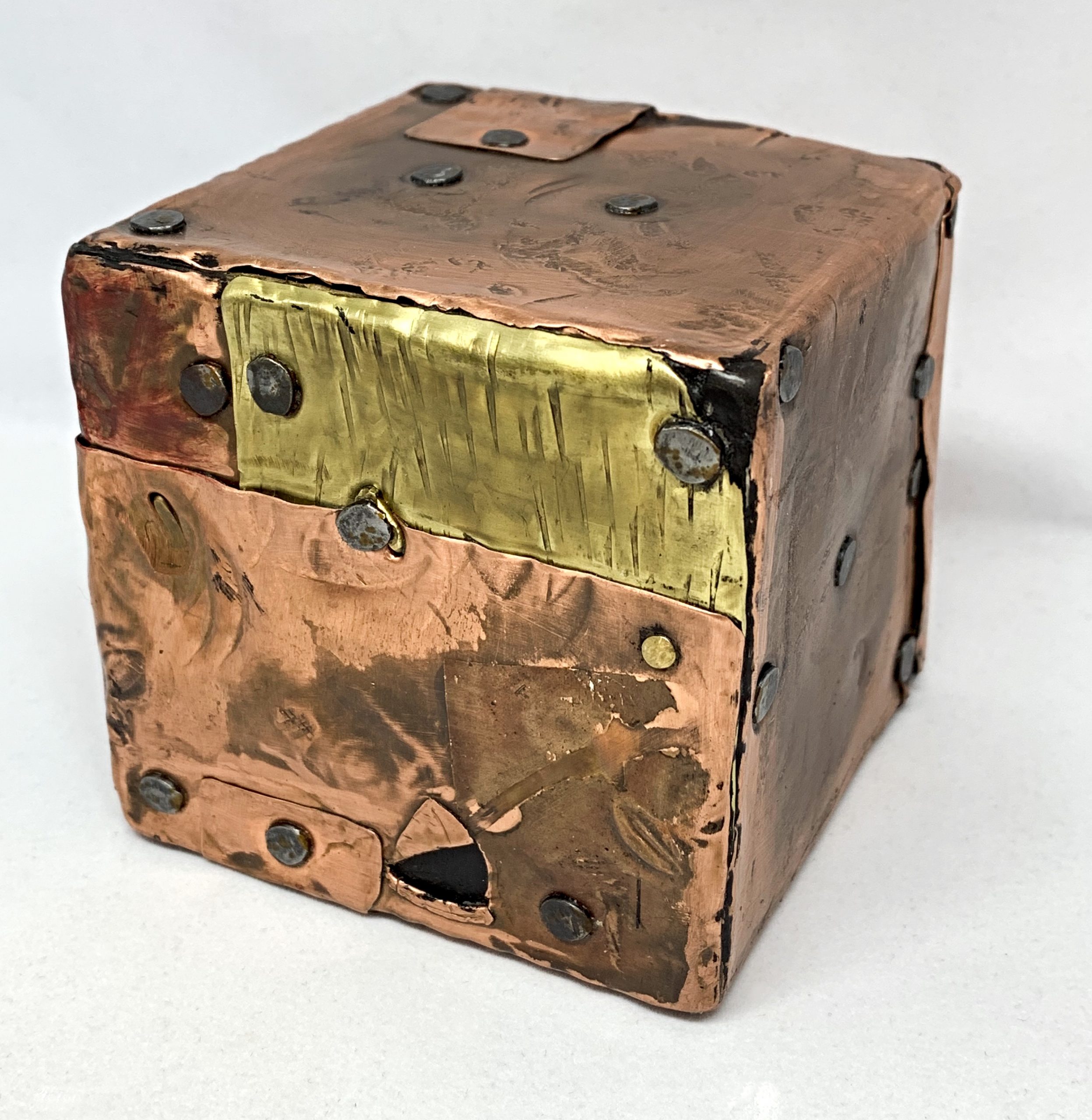 Cobbler's Meditation Cube, mixed media by Karyn Chopik | Effusion Art Gallery + Cast Glass Studio, Invermere BC