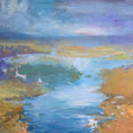 Distant Shores, oil painting by Carol Finkbeiner Thomas | Effusion Art Gallery + Cast Glass Studio, Invermere BC