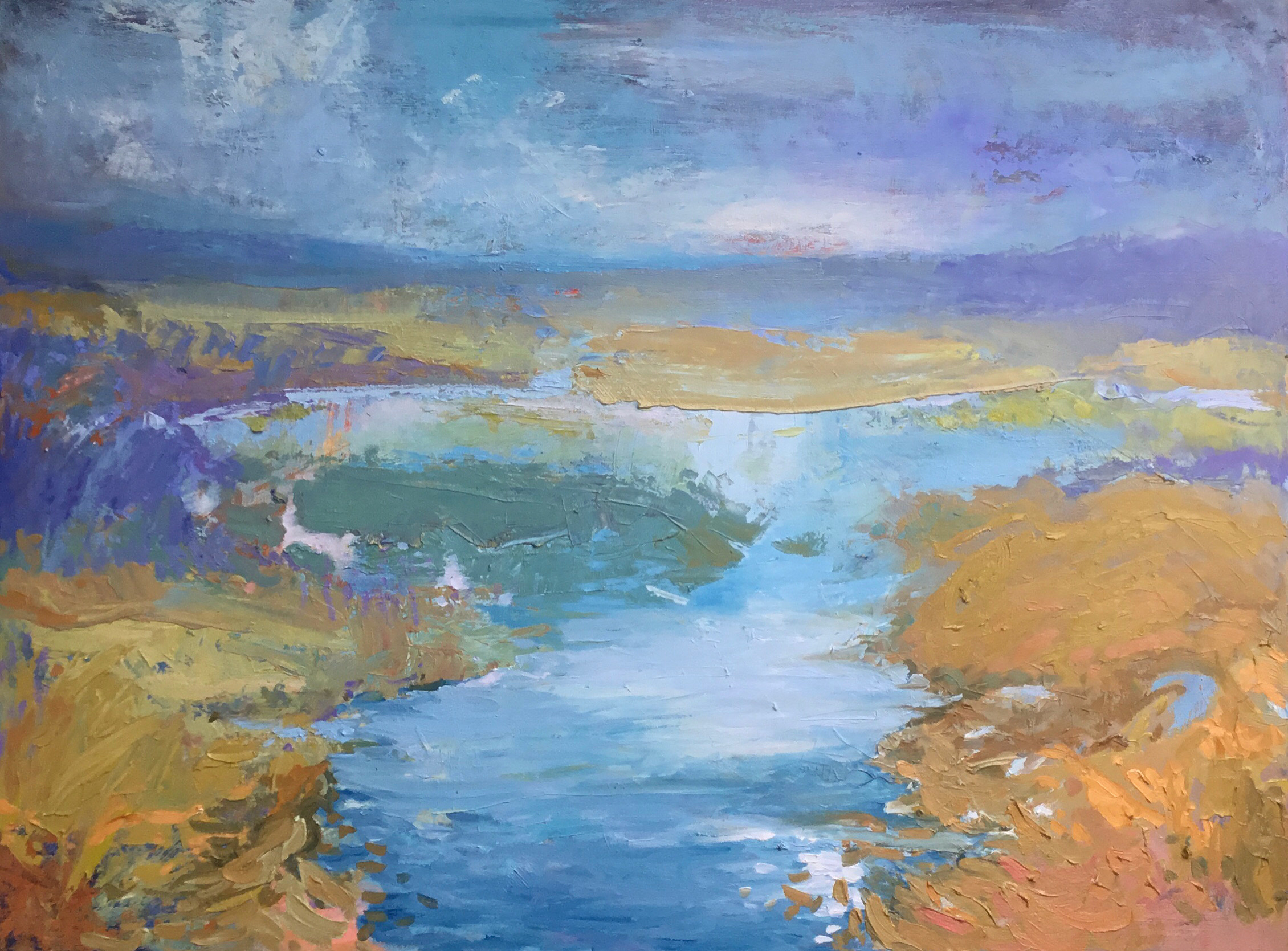 Distant Shores, oil painting by Carol Finkbeiner Thomas | Effusion Art Gallery + Cast Glass Studio, Invermere BC