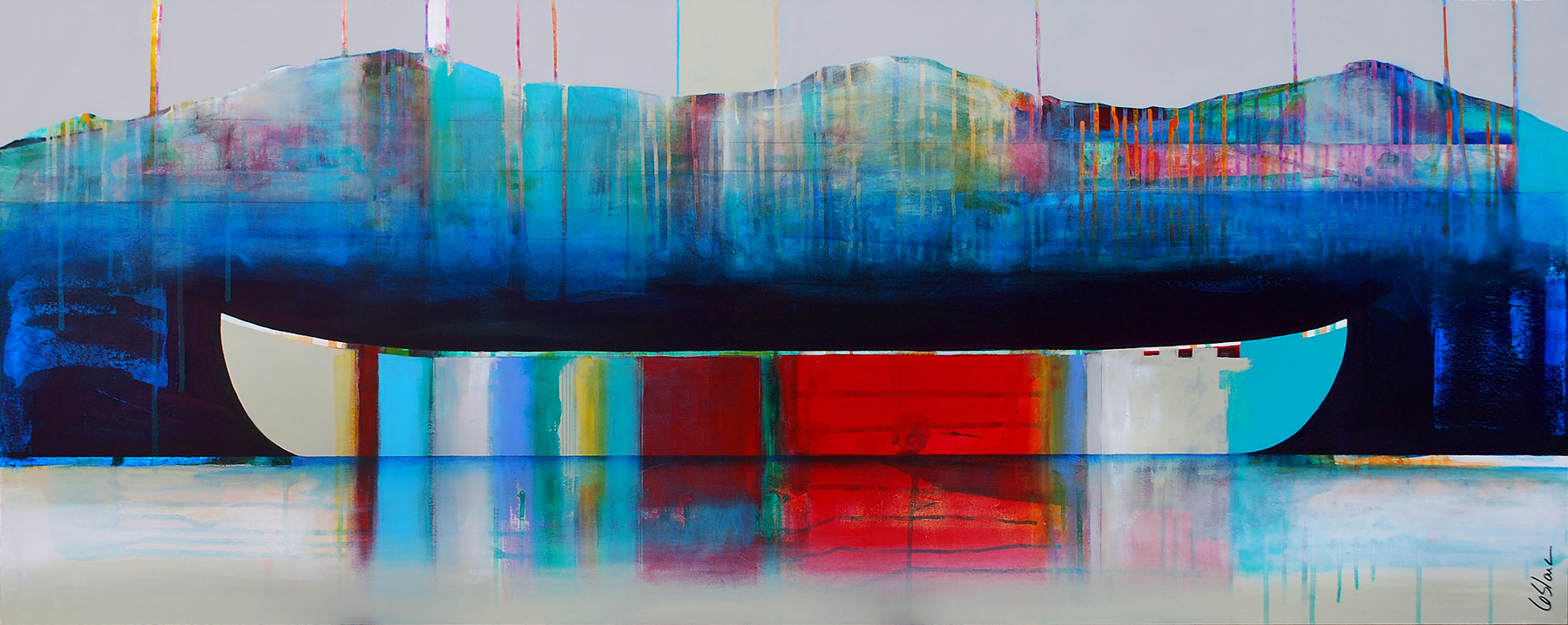 La douceur du temps, mixed media canoe painting by Sylvain Leblanc | Effusion Art Gallery + Cast Glass Studio, Invermere BC