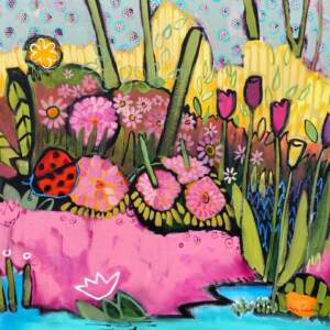 Ladybugs Welcome, acrylic painting by Eleanor Lowden | Effusion Art Gallery + Cast Glass Studio, Invermere BC