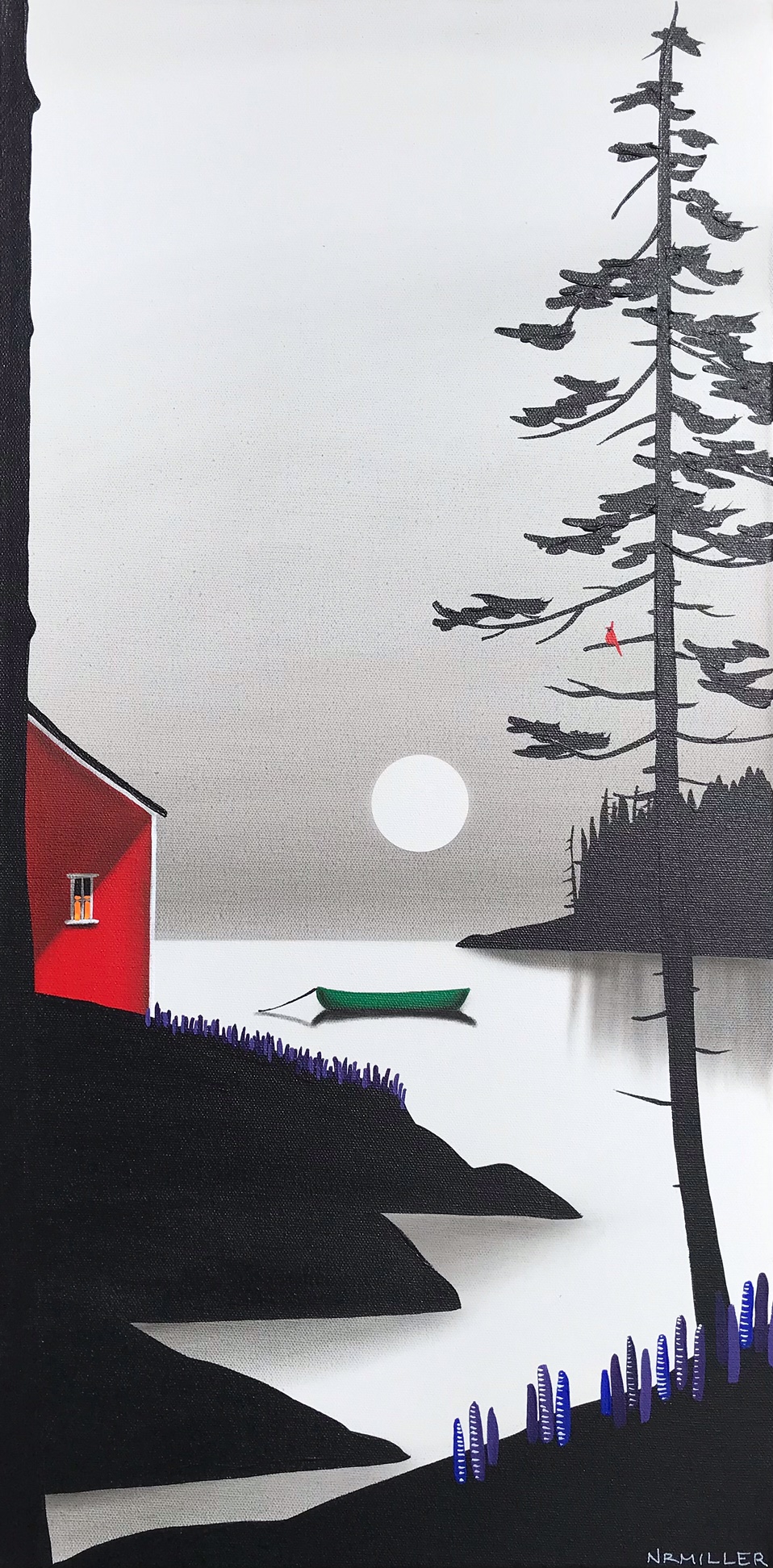 Early Summer Nights, mixed media landscape painting by Natasha Miller | Effusion Art Gallery + Cast Glass Studio, Invermere BC