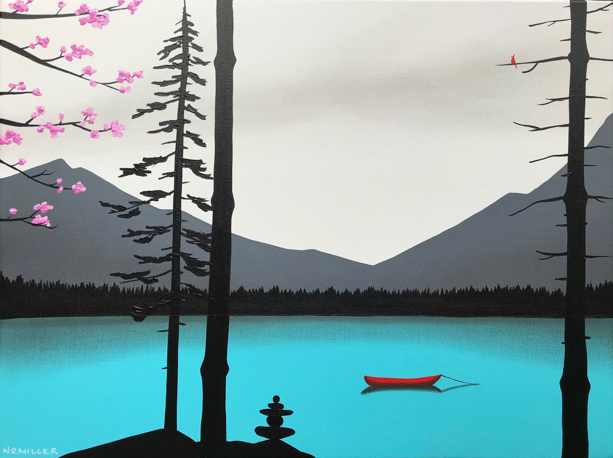 Meet in the Middle, mixed media landscape painting by Natasha Miller | Effusion Art Gallery + Cast Glass Studio, Invermere BC