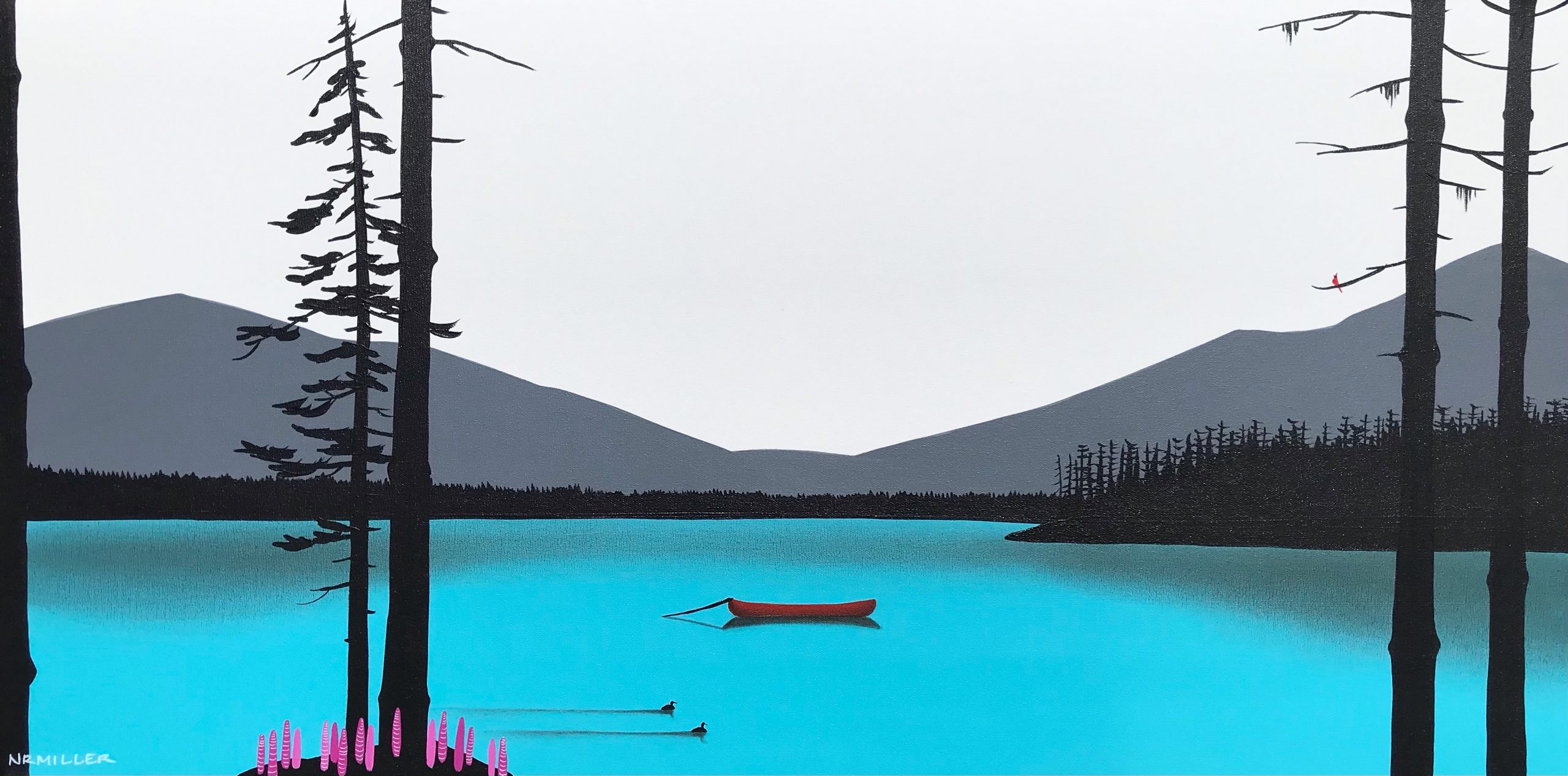 Putting out the Vibes, mixed media landscape painting by Natasha Miller | Effusion Art Gallery + Cast Glass Studio, Invermere BC