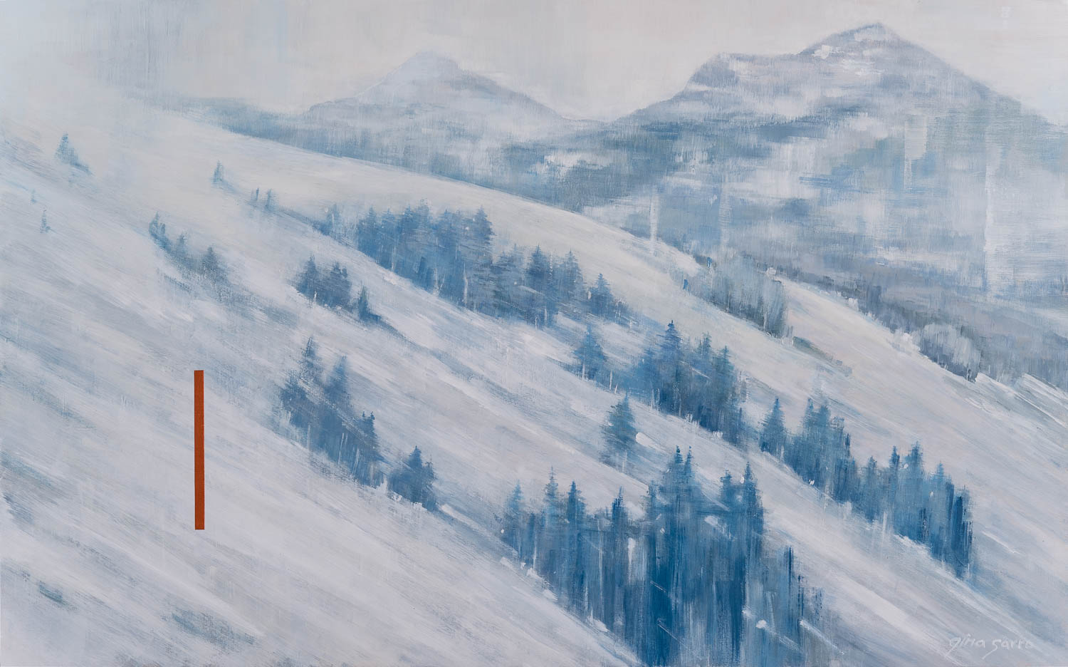 Remembering Winter on the Slopes, abstract landscape painting by Gina Sarro | Effusion Art Gallery + Cast Glass Studio, Invermere BC