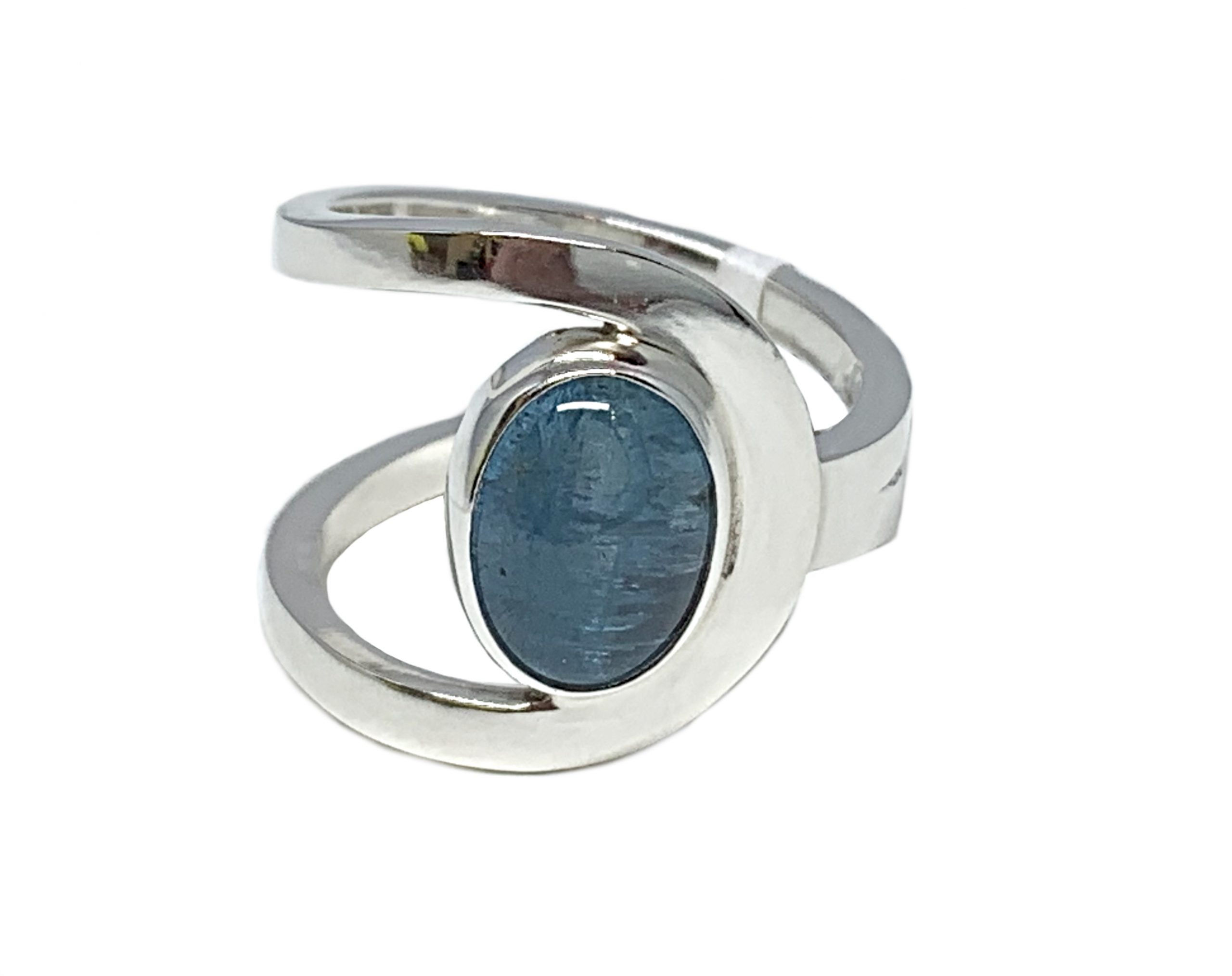 Sterling silver and 3 ct aquamarine cabochon ring by A&R Jewellery | Effusion Art Gallery + Cast Glass Studio, Invermere BC