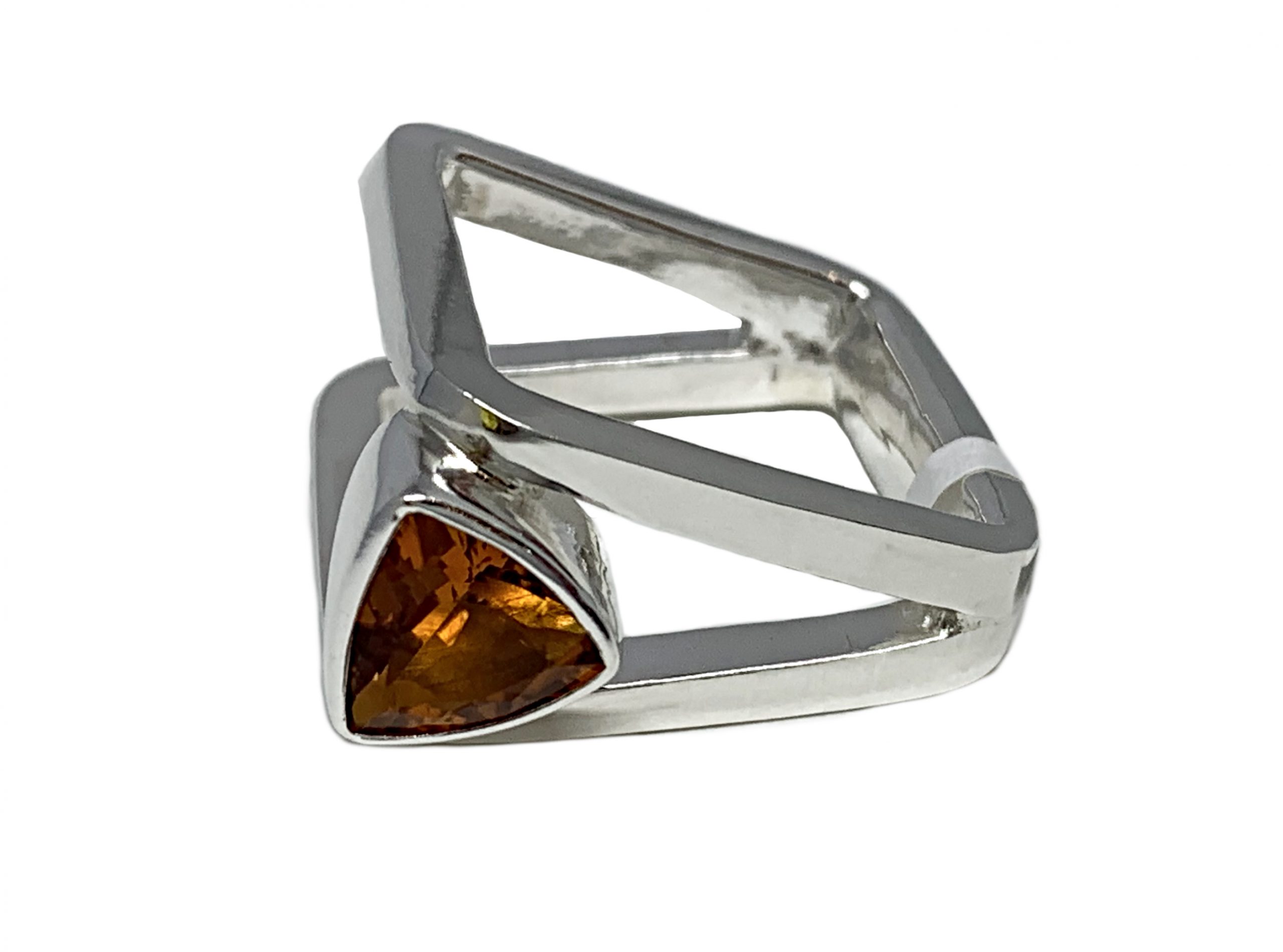 Sterling silver and 1.5 ct citrine trillion ring by A&R Jewellery | Effusion Art Gallery + Cast Glass Studio, Invermere BC