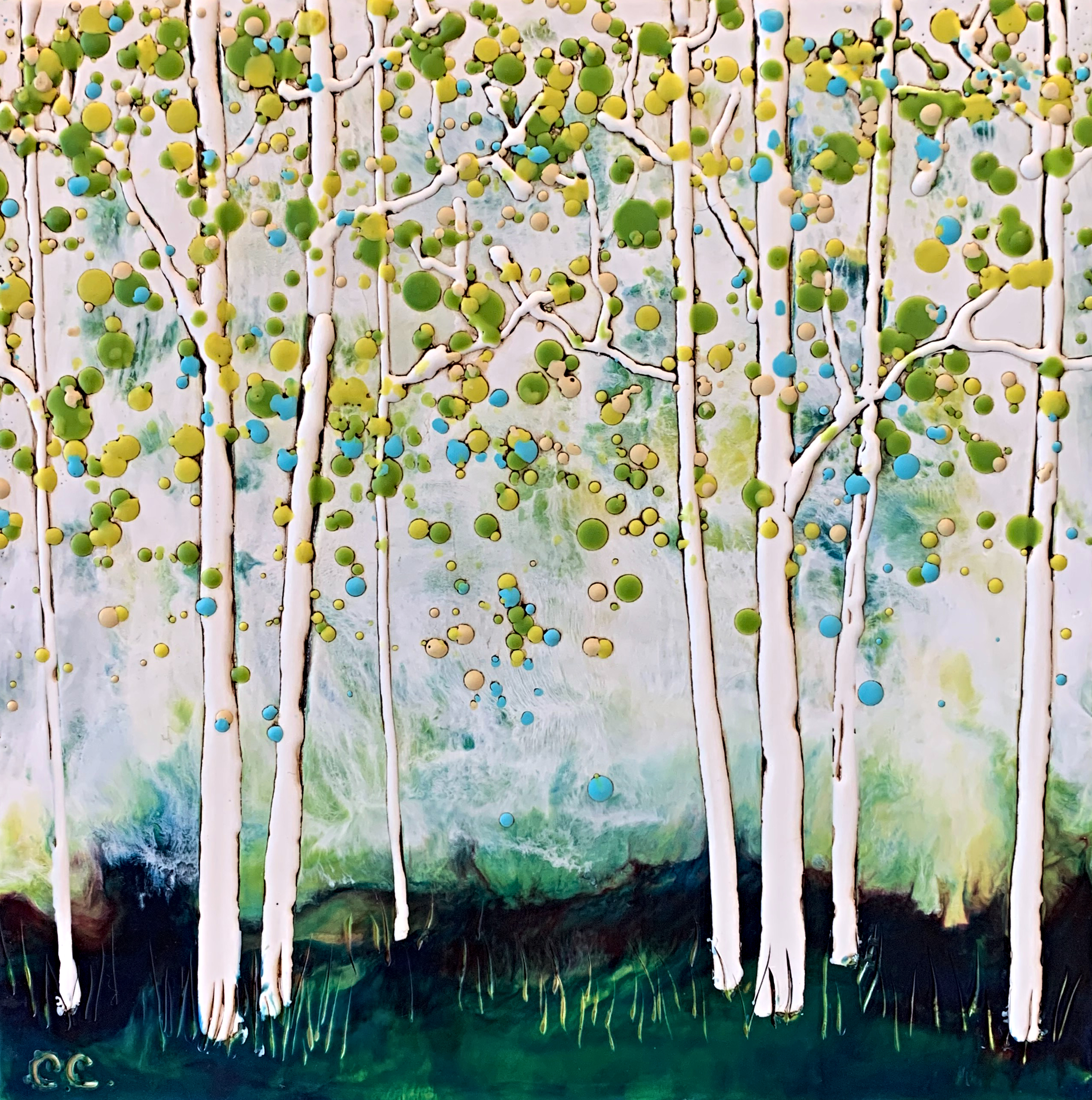 Campfires Burning, encaustic landscape painting by Catharine Clarke | Effusion Art Gallery + Cast Glass Studio, Invermere BC
