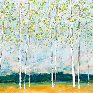 Slalom Course, encaustic treescape by Catharine Clarke | Effusion Art Gallery + Cast Glass Studio, Invermere BC