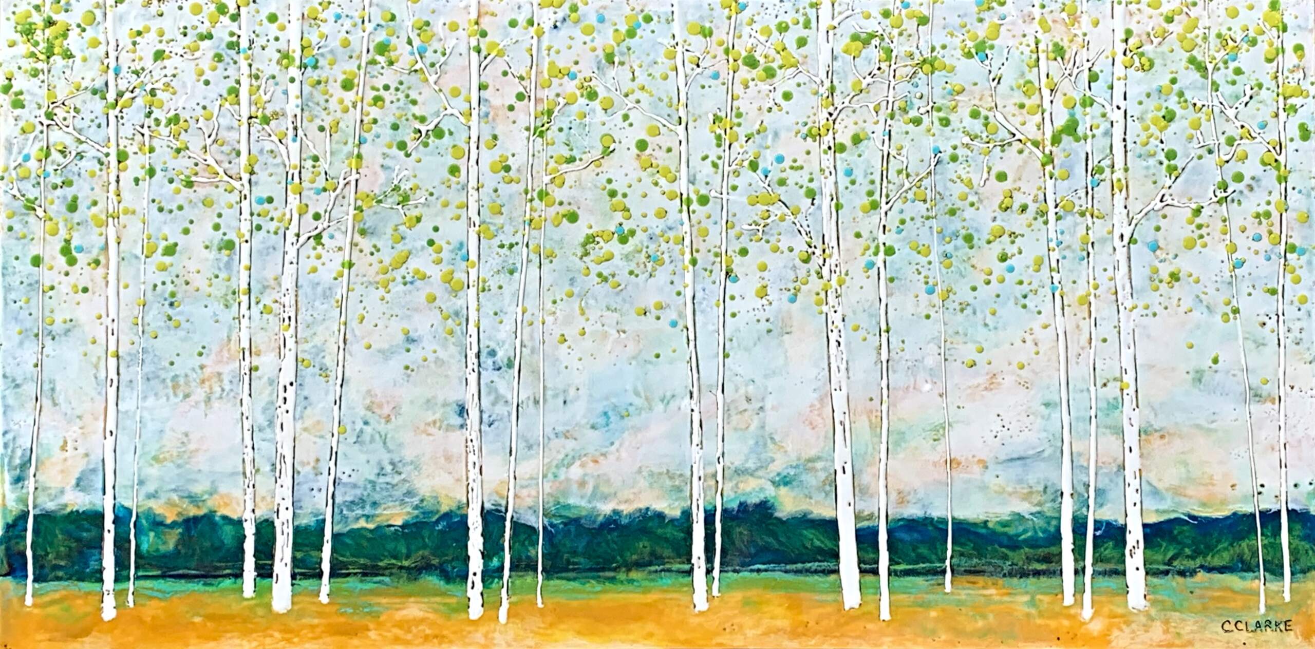 Slalom Course, encaustic treescape by Catharine Clarke | Effusion Art Gallery + Cast Glass Studio, Invermere BC