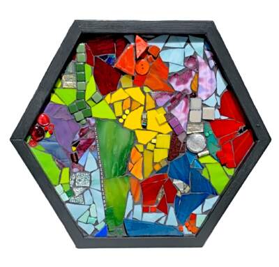 Whatever Makes You Happy, mixed media mosaic by Kimberly Kiel | Effusion Art Gallery + Cast Glass Studio, Invermere BC