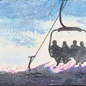 Ski West, encaustic chairlift painting by Lee Anne LaForge | Effusion Art Gallery + Cast Glass Studio, Invermere BC