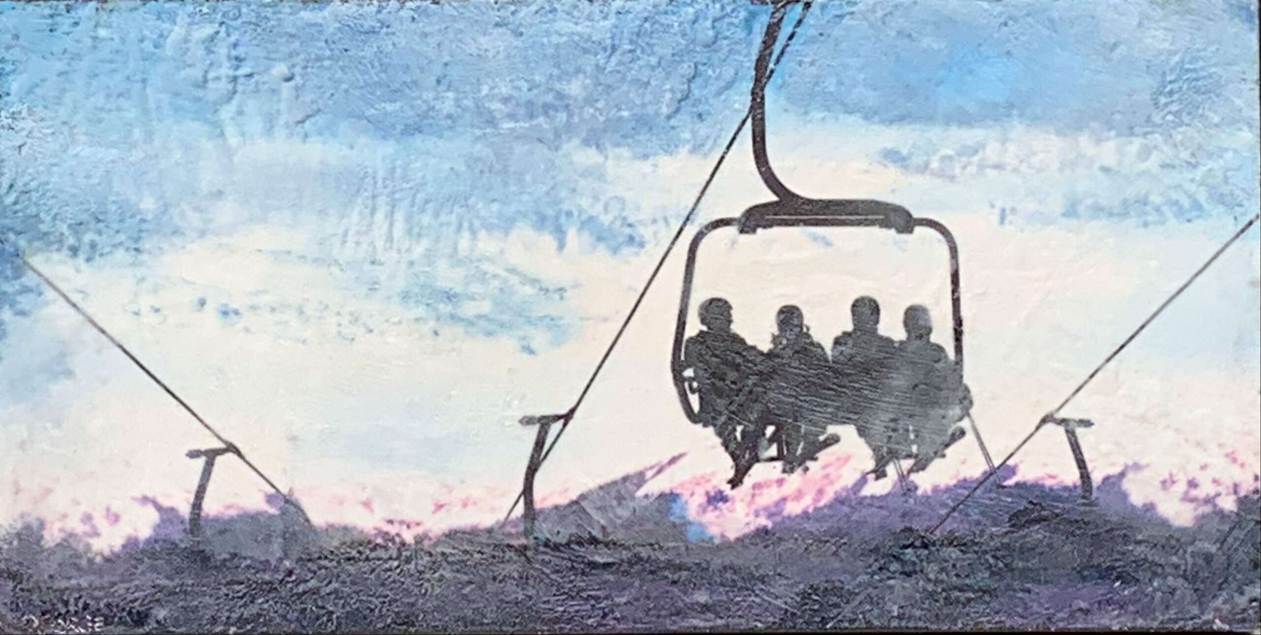 Ski West, encaustic chairlift painting by Lee Anne LaForge | Effusion Art Gallery + Cast Glass Studio, Invermere BC
