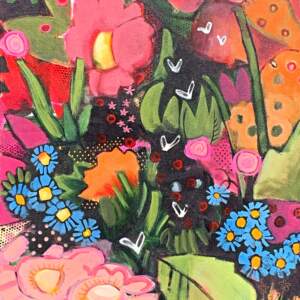 Fireflies, acrylic night garden painting by Eleanor Lowden | Effusion Art Gallery + Cast Glass Studio, Invermere BC