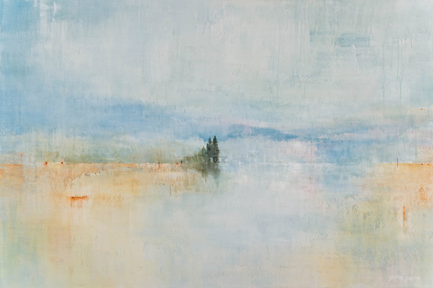 New Beginnings, original acrylic loose soft landscape painting by Canadian artist Gina Sarro at Effusion Art Gallery in Invermere, BC.