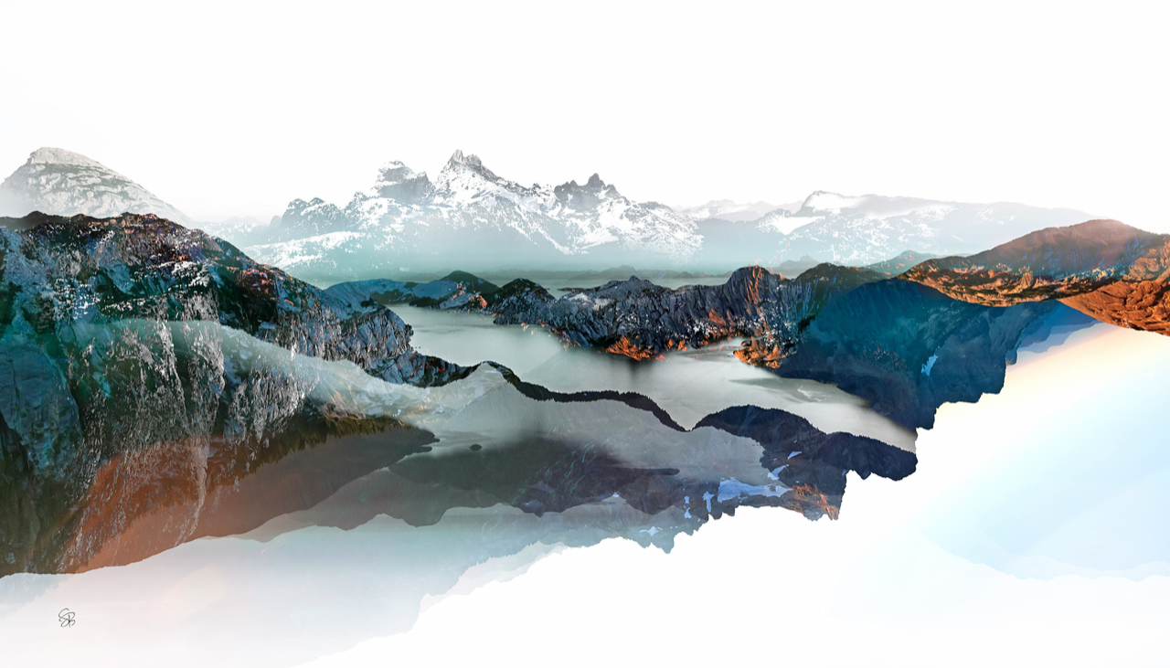 Sea to Sky 1, mixed media landscape by Stacey Bodnaruk | Effusion Art Gallery + Cast Glass Studio, Invermere BC