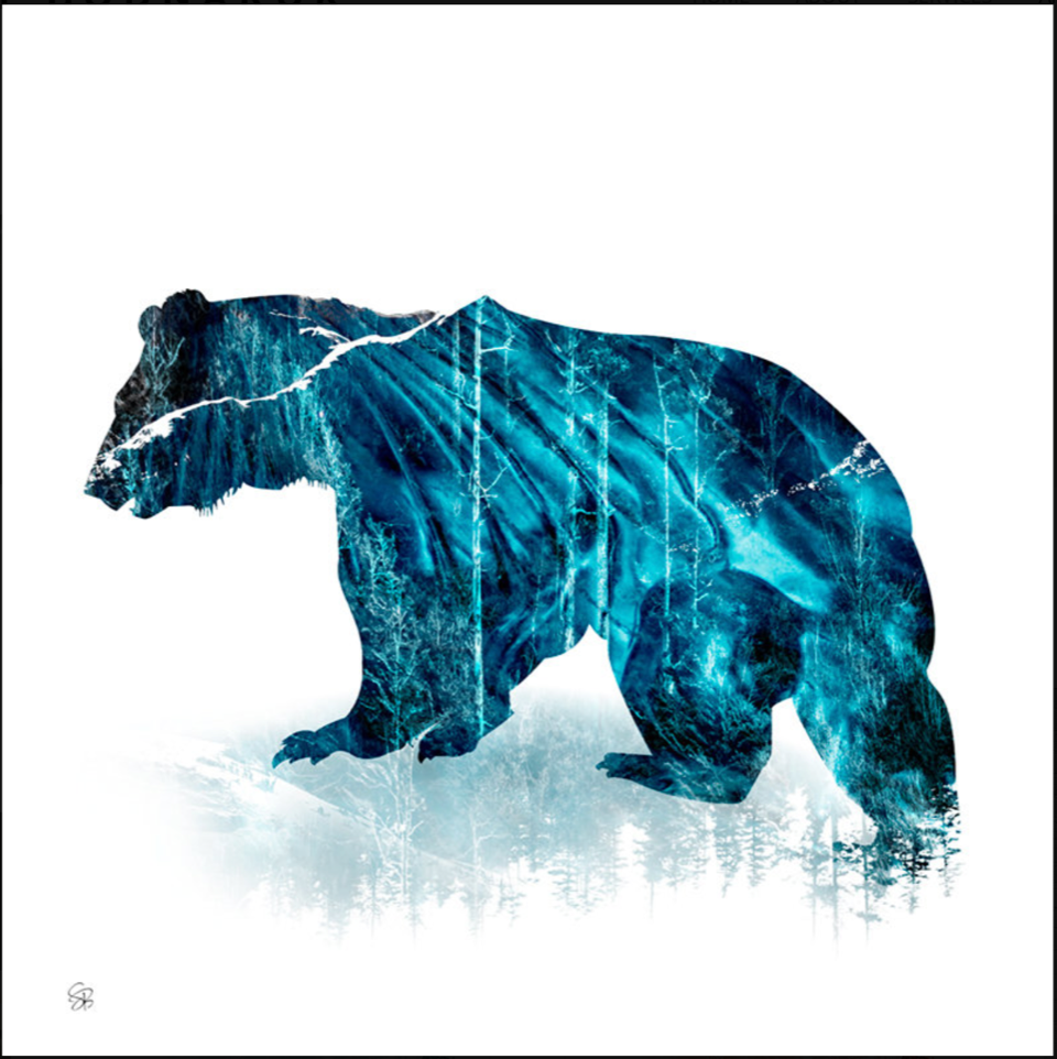 Spirit Bear Ice, mixed media landscape by Stacey Bodnaruk | Effusion Art Gallery + Cast Glass Studio, Invermere BC