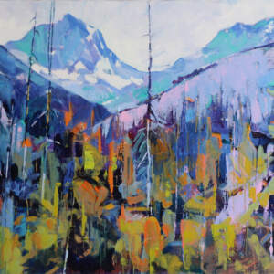 White Tail Peaks to Verendrye, acrylic landscape painting by Verne Busby | Effusion Art Gallery + Cast Glass Studio, Invermere BC