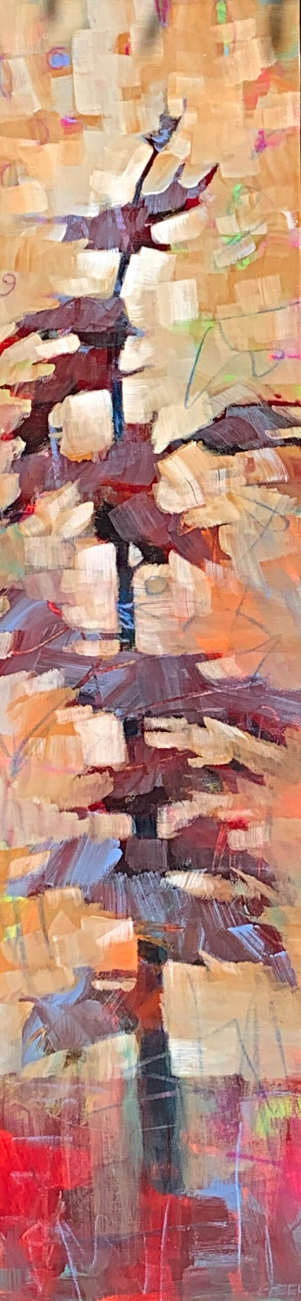 Coming Change II, mixed media tree painting by Connie Geerts | Effusion Art Gallery + Cast Glass Studio, Invermere BC