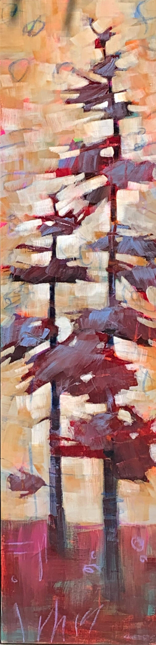 Coming Change, mixed media tree painting by Connie Geerts | Effusion Art Gallery + Cast Glass Studio, Invermere BC