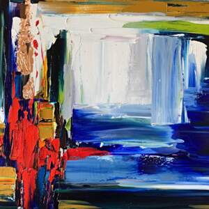 A Misadventure or Two, mixed media abstract painting by Kimberly Kiel | Effusion Art Gallery + Cast Glass Studio, Invermere BC