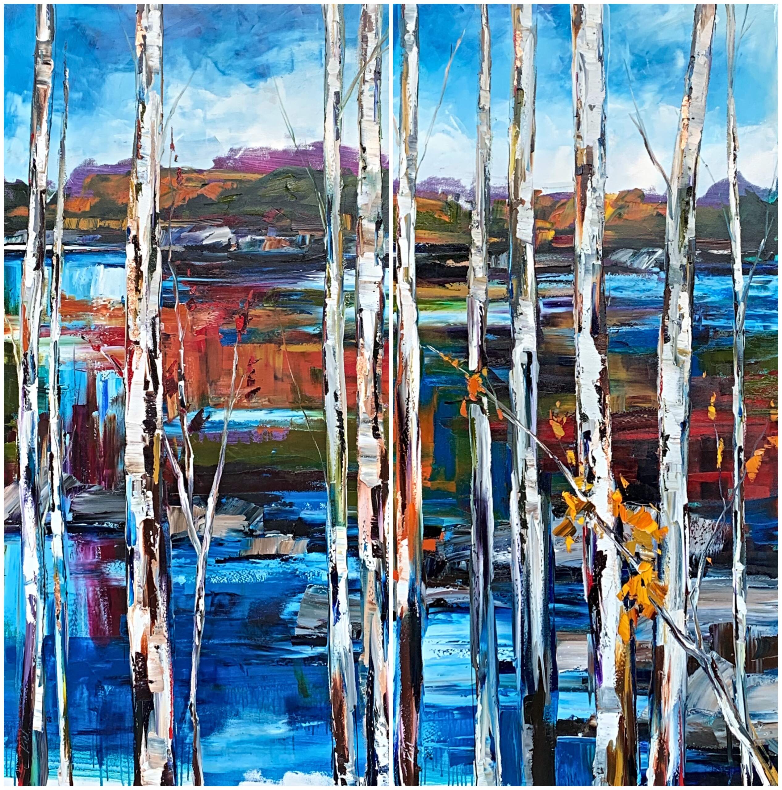 Follow My Tracks 2 + 3, mixed media landscape painting by Kimberly Kiel | Effusion Art Gallery + Cast Glass Studio, Invermere BC