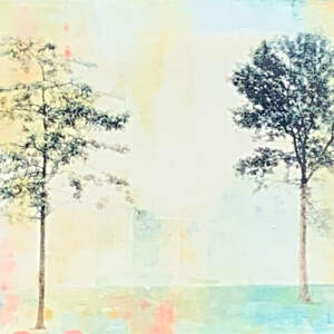 Happy Together, mixed media tree painting by Lori Bagneres | Effusion Art Gallery + Cast Glass Studio, Invermere BC