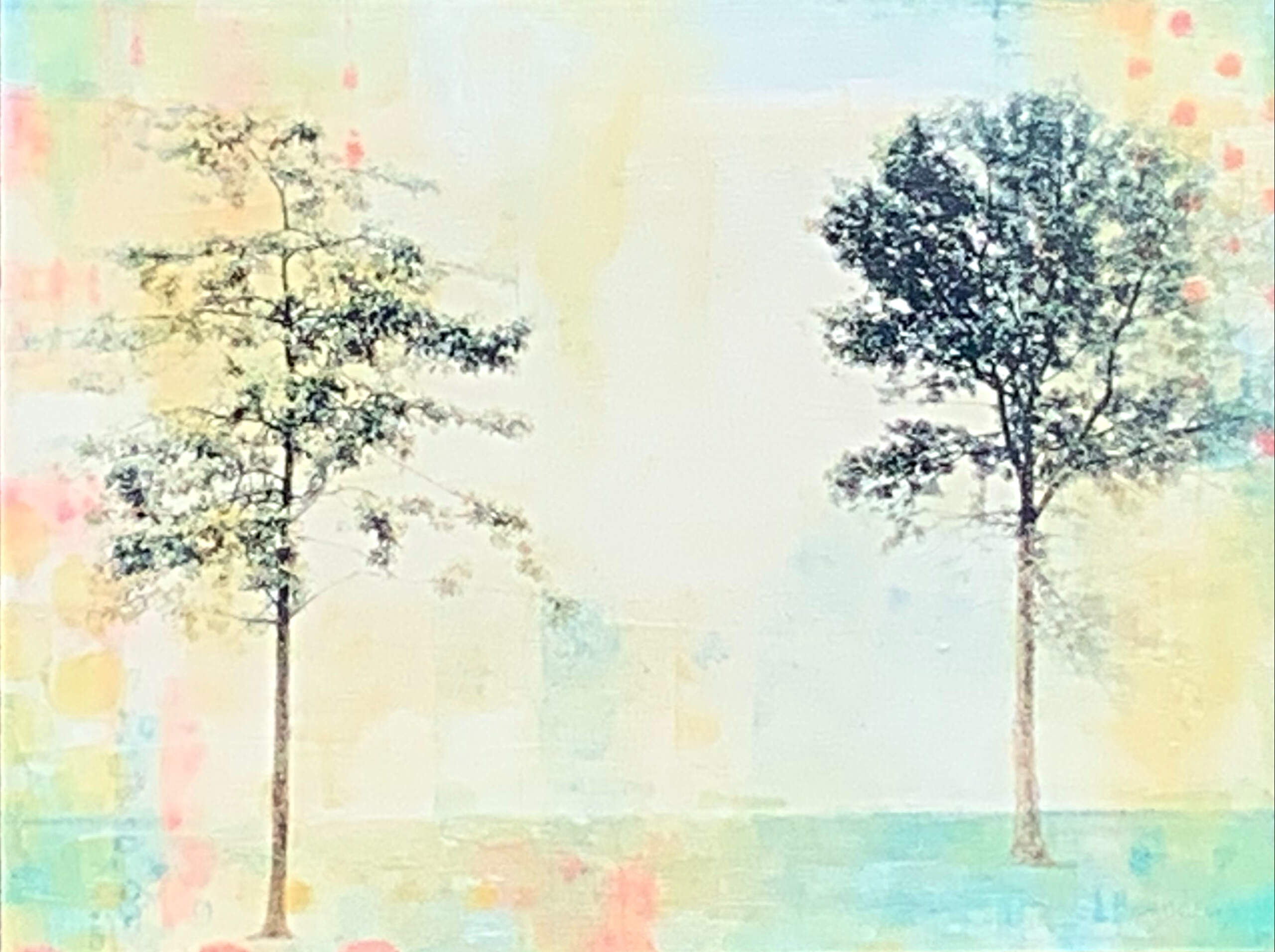 Happy Together, mixed media tree painting by Lori Bagneres | Effusion Art Gallery + Cast Glass Studio, Invermere BC