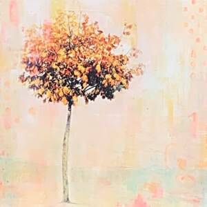 She Comes in Colours, mixed media tree painting by Lori Bagneres | Effusion Art Gallery + Cast Glass Studio, Invermere BC