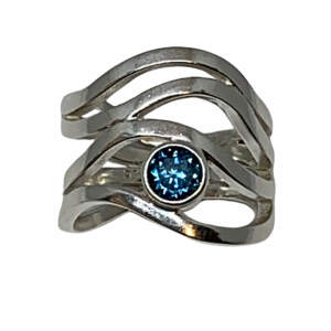 Handmade sterling silver and London blue topaz ring by A&R Jewellery | Effusion Art Gallery + Cast Glass Studio, Invermere BC