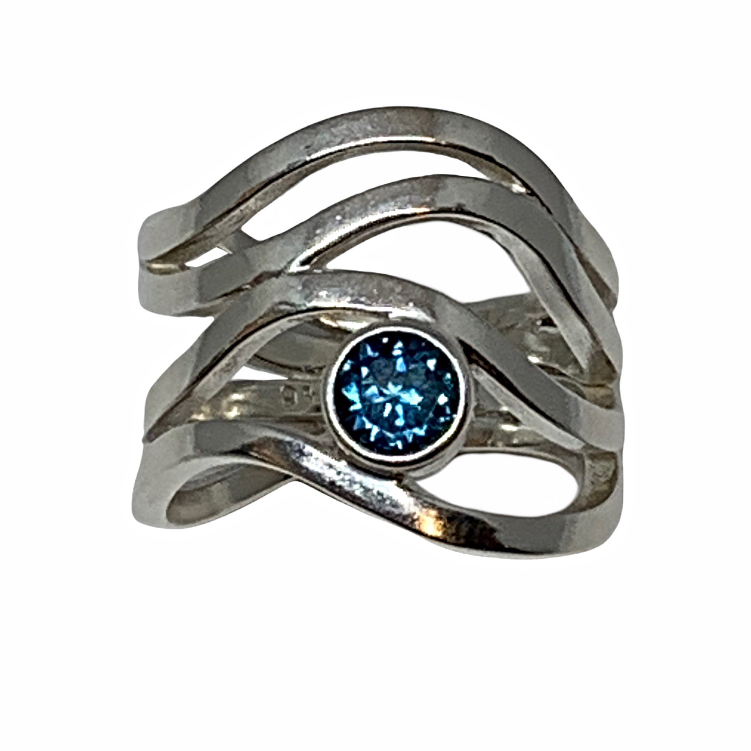 Handmade sterling silver and London blue topaz ring by A&R Jewellery | Effusion Art Gallery + Cast Glass Studio, Invermere BC