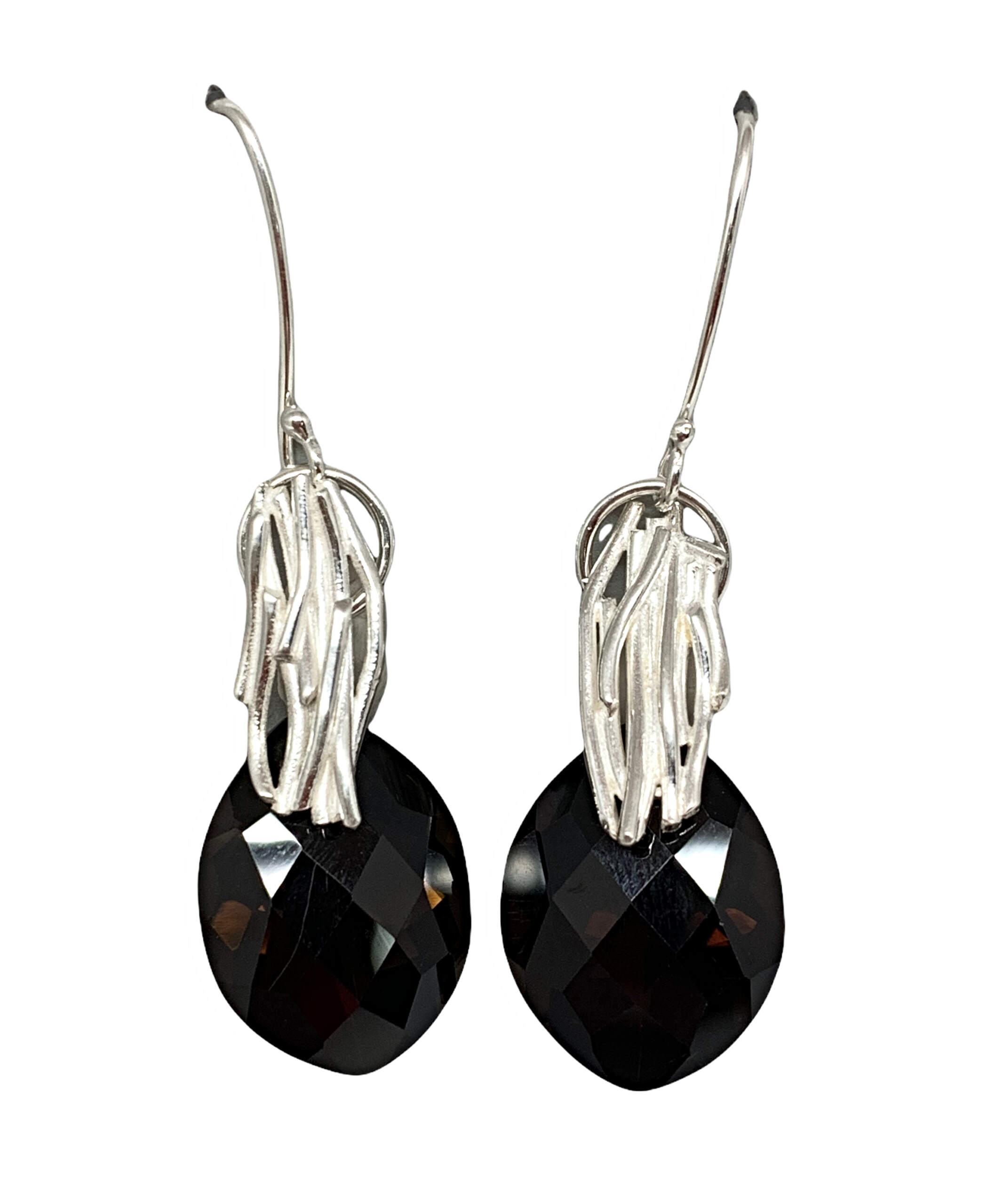 Handmade sterling silver + 23ct checkerboard smokey quartz earrings by A&R Jewellery | Effusion Art Gallery + Cast Glass Studio, Invermere BC