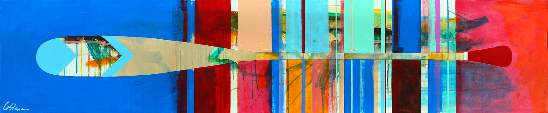 Aviron 30-02, mixed media paddle painting by Sylvain Leblanc | Effusion Art Gallery + Cast Glass Studio, Invermere BC