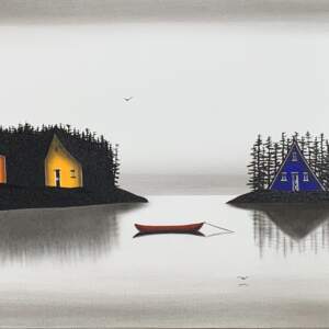 The Cove of Many Colours, mixed media landscape painting by Natasha Miller | Effusion Art Gallery + Cast Glass Studio, Invermere BC