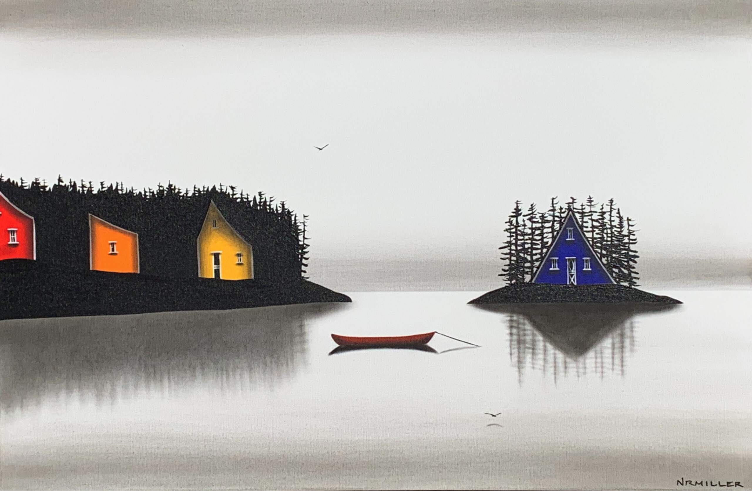 The Cove of Many Colours, mixed media landscape painting by Natasha Miller | Effusion Art Gallery + Cast Glass Studio, Invermere BC