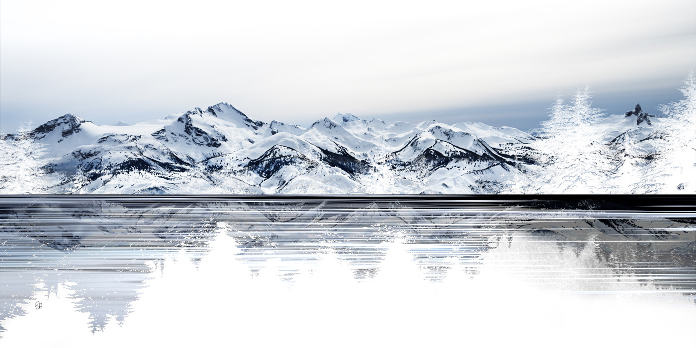 Untracked, mixed media mountain landscape by Stacey Bodnaruk | Effusion Art Gallery + Cast Glass Studio, Invermere BC