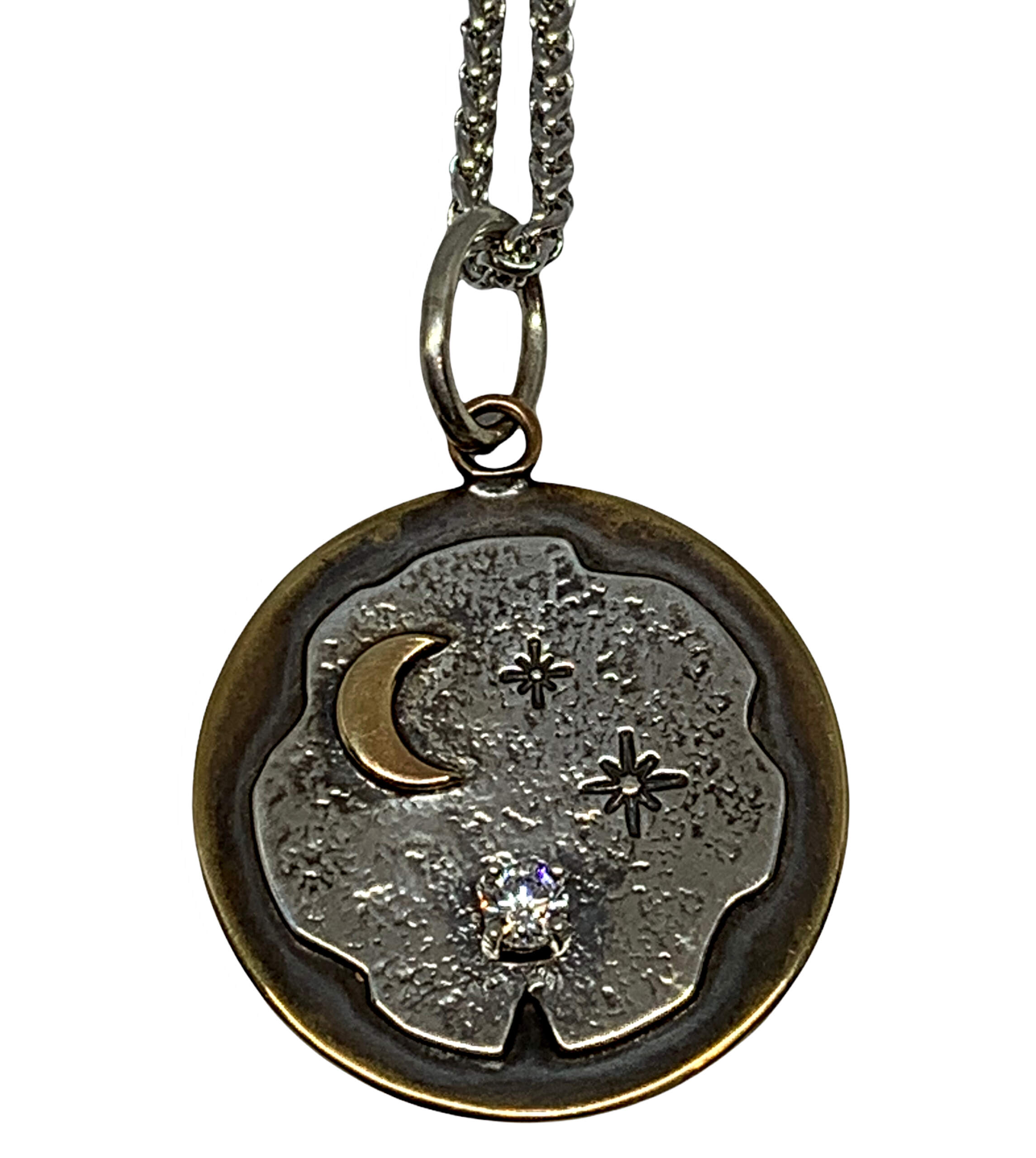 Bronze, Sterling Silver, + CZ Celestial Pendant by Karyn Chopik | Effusion Art Gallery + Cast Glass Studio, Invermere BC