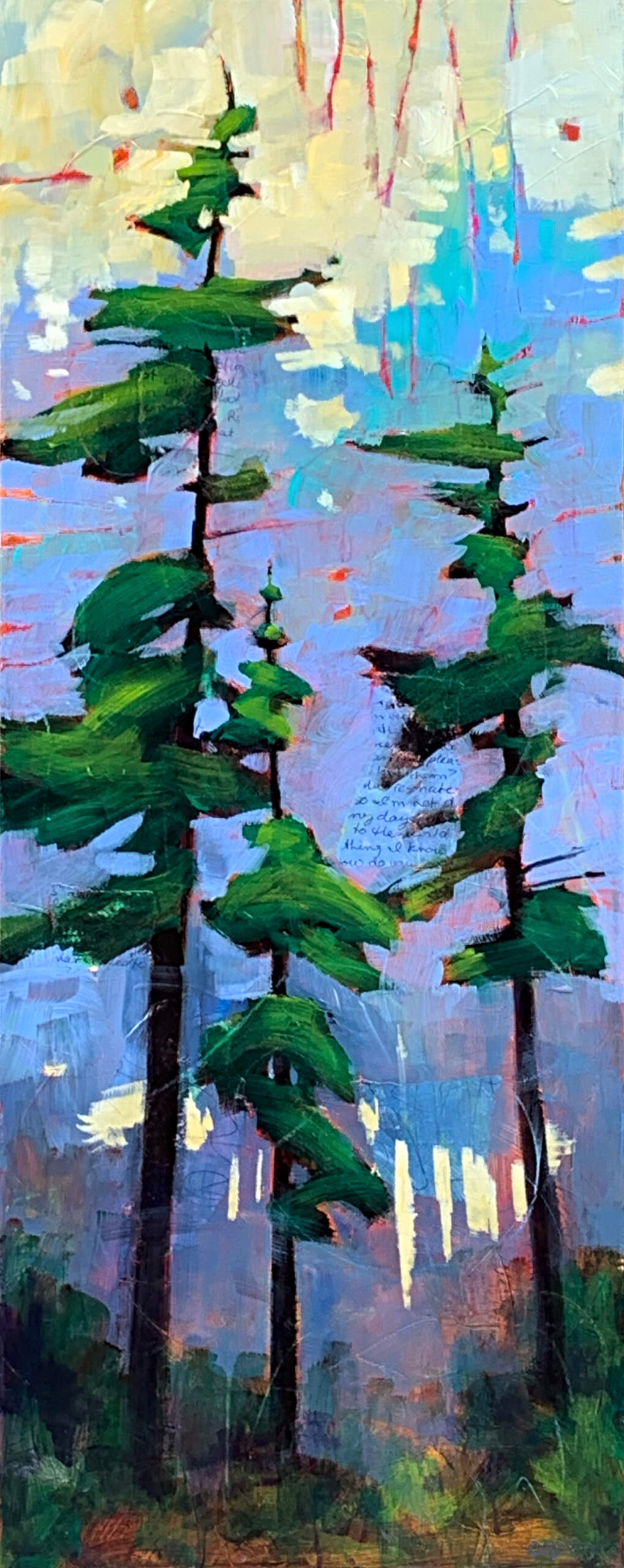 New Day, mixed media tree painting by Connie Geerts | Effusion Art Gallery + Cast Glass Studio, Invermere BC