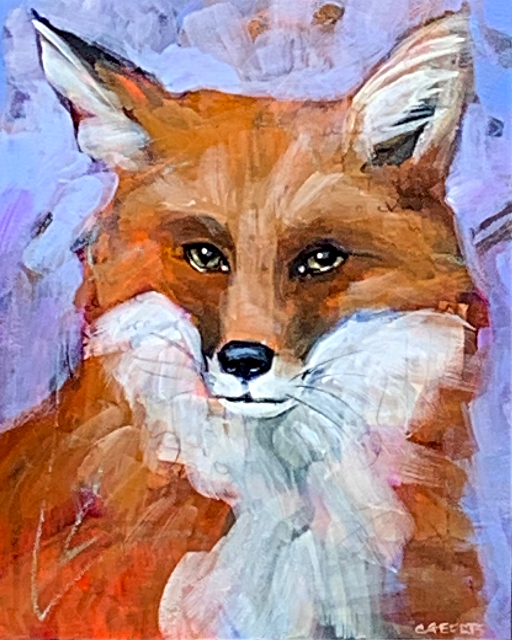 Suave Fox, mixed media fox painting by Connie Geerts | Effusion Art Gallery + Cast Glass Studio, Invermere BC